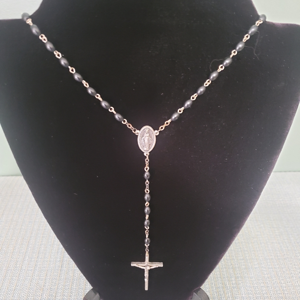 Rosary Made In Italy Black Beads NEW